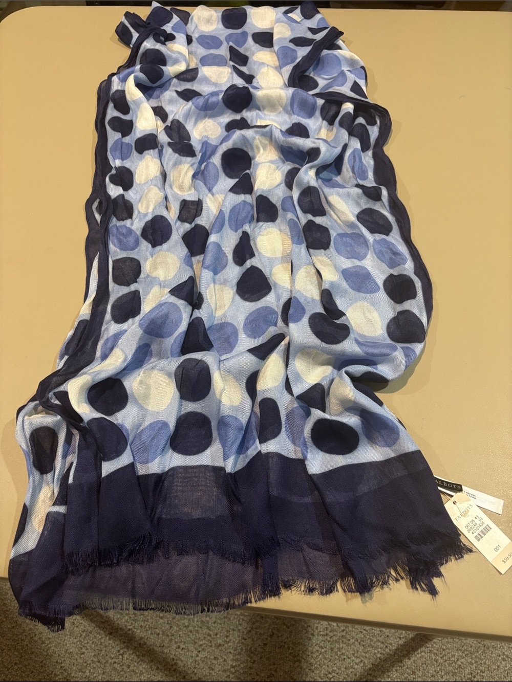 Talbots Polka Dot Lightweight Scarf in Navy, White and Light Blue